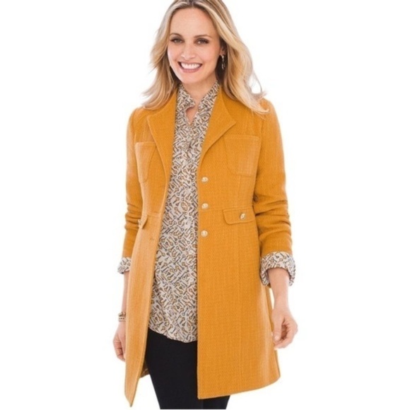 CHICO’S Modern Textured Topper Jacket Long Sleeve Yellow Gold Size 0 US 4 Small - Picture 2 of 12